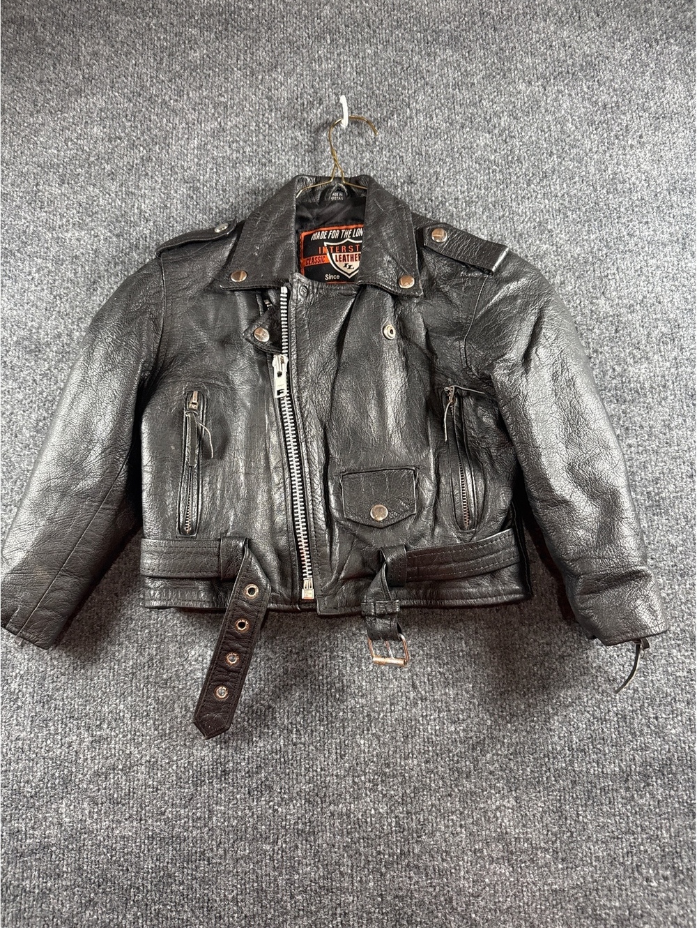 kids Interstate Leather Black Genuine Leather Motorcycle Biker Jacket Belted